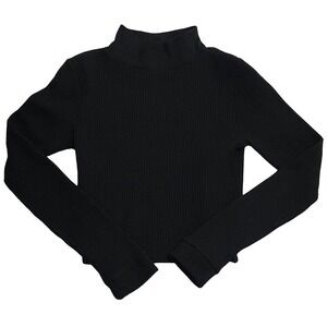 Aerie Black Ribbed Mock Neck Top Women's Medium Long Sleeve Stretch Pullover